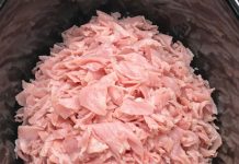 Toss a pile of shaved deli ham in the slow cooker with 3 other ingredients and get a meal so delicious your family will be begging for more.