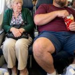A man spread his legs into my airplane seat for hours, refusing to give me any space. But when he came back from the restroom, he stared at his seat and screamed, “What the hell did you do?!”