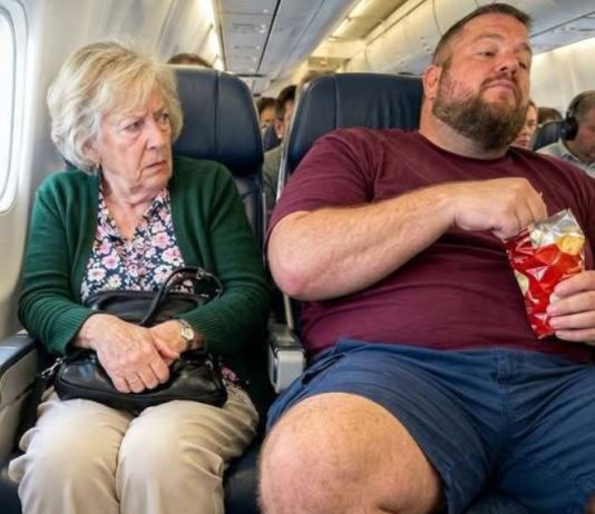 A man spread his legs into my airplane seat for hours, refusing to give me any space. But when he came back from the restroom, he stared at his seat and screamed, “What the hell did you do?!”